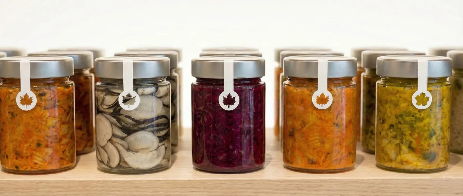 Jars of lacto-fermented vegetables kept in a cool place