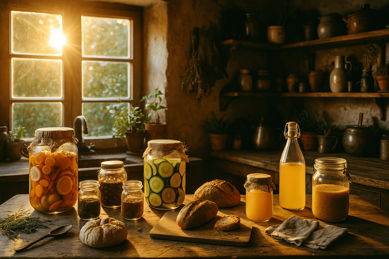 Bocaux en fermentation dans une cuisine