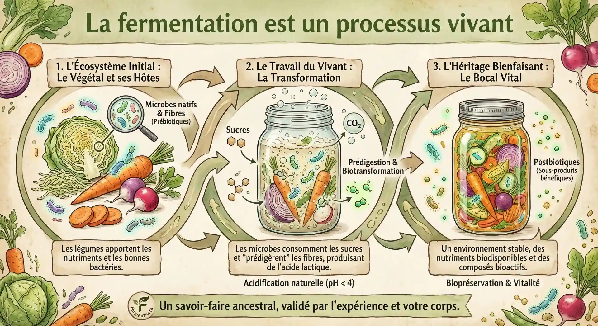 Infographie processus vivant fermentation